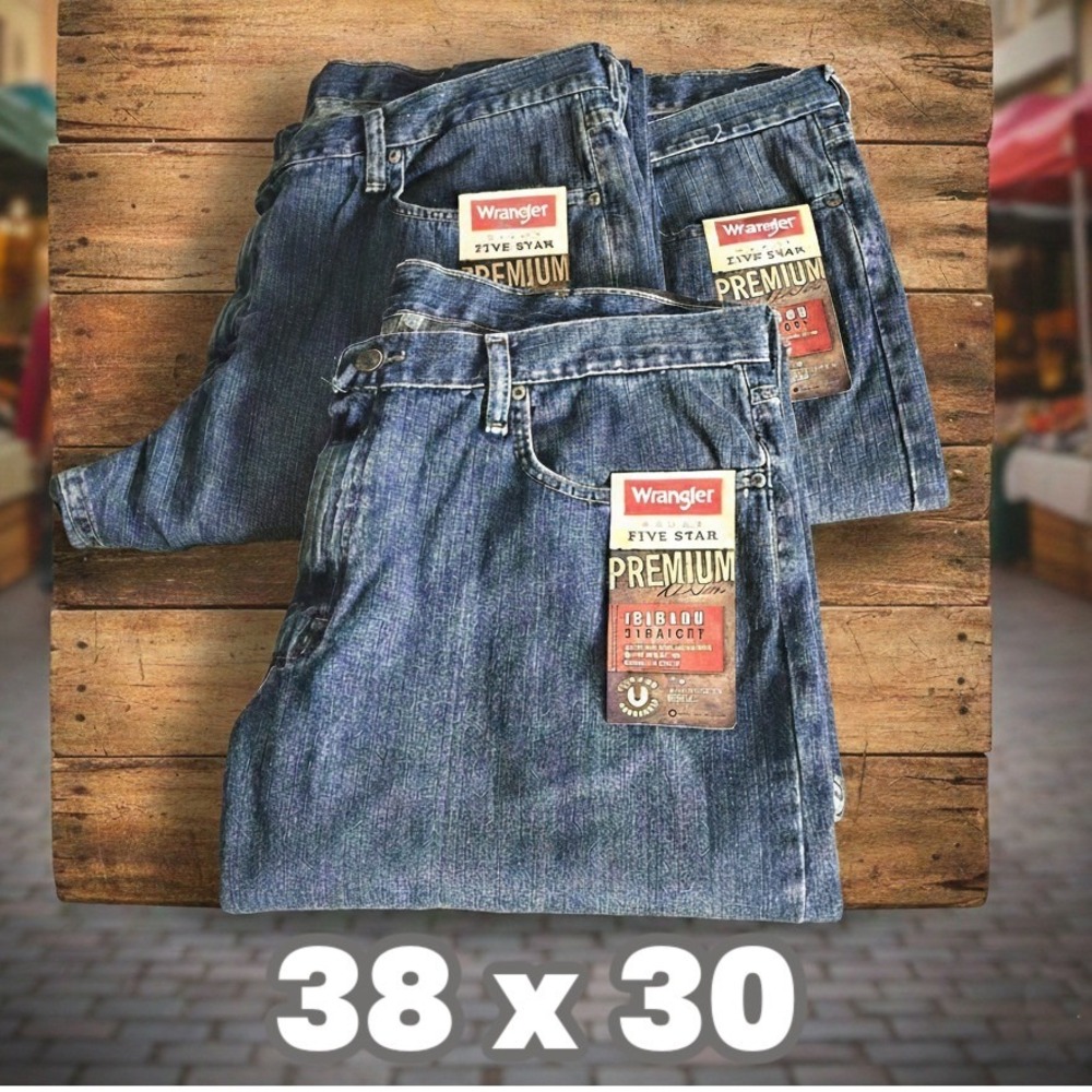 (3) Wrangler‎ Jeans Men's 38x30 Relaxed Fit Straight Five Star Premium Denim NEW